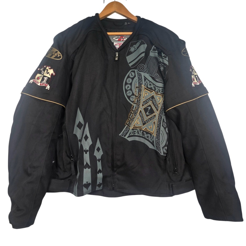 Vtg Joe Rocket Poker King Money Motorcycle Jacket XL Black Rocket Nation Padded